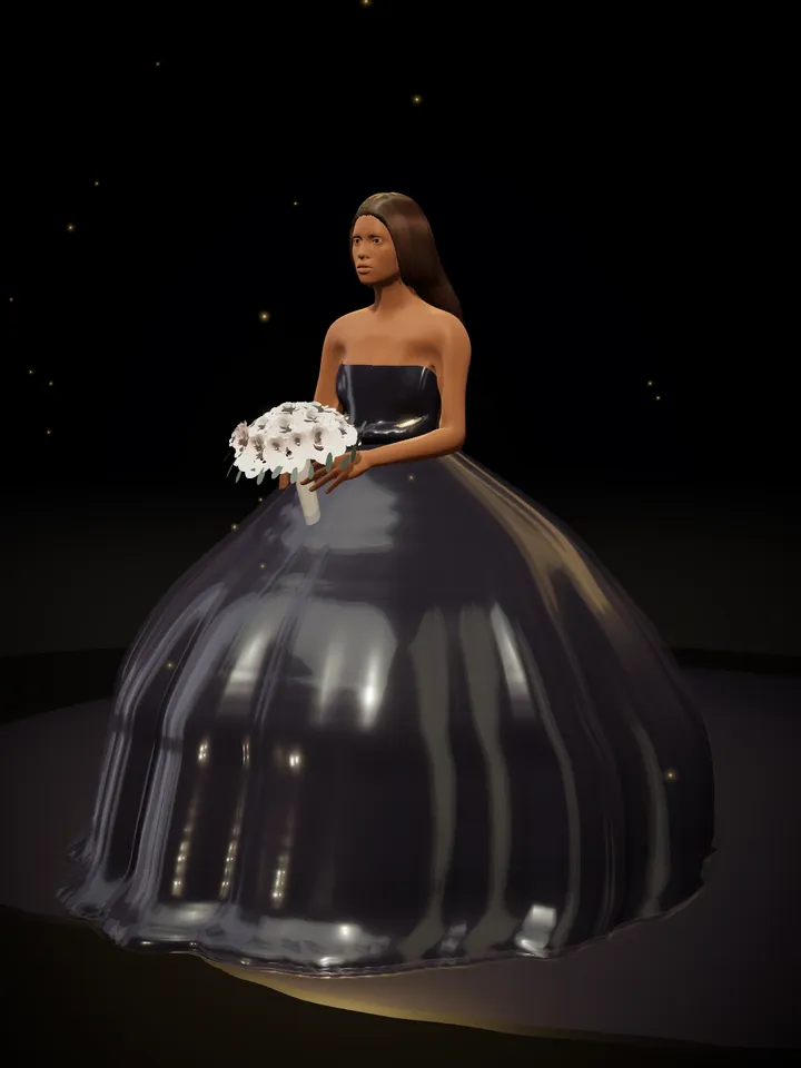 Noche: Princesa de organza medianoche con cola catedral.